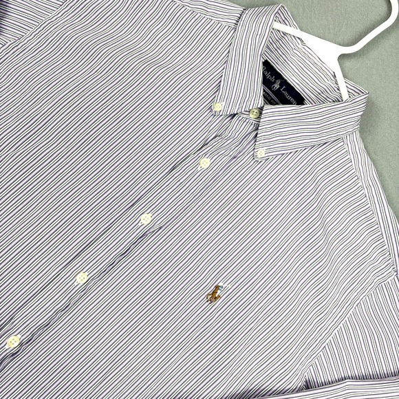 VTG Ralph Lauren Shirt Mens 17.5‎ Purple Striped Classic Button Down Flesh Pony - Picture 1 of 13